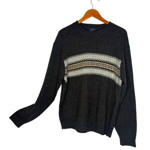 Dockers Lambswool Sweater Fair‎ Isle Pattern Knit Crew Neck Gray Mens XL Grandpa